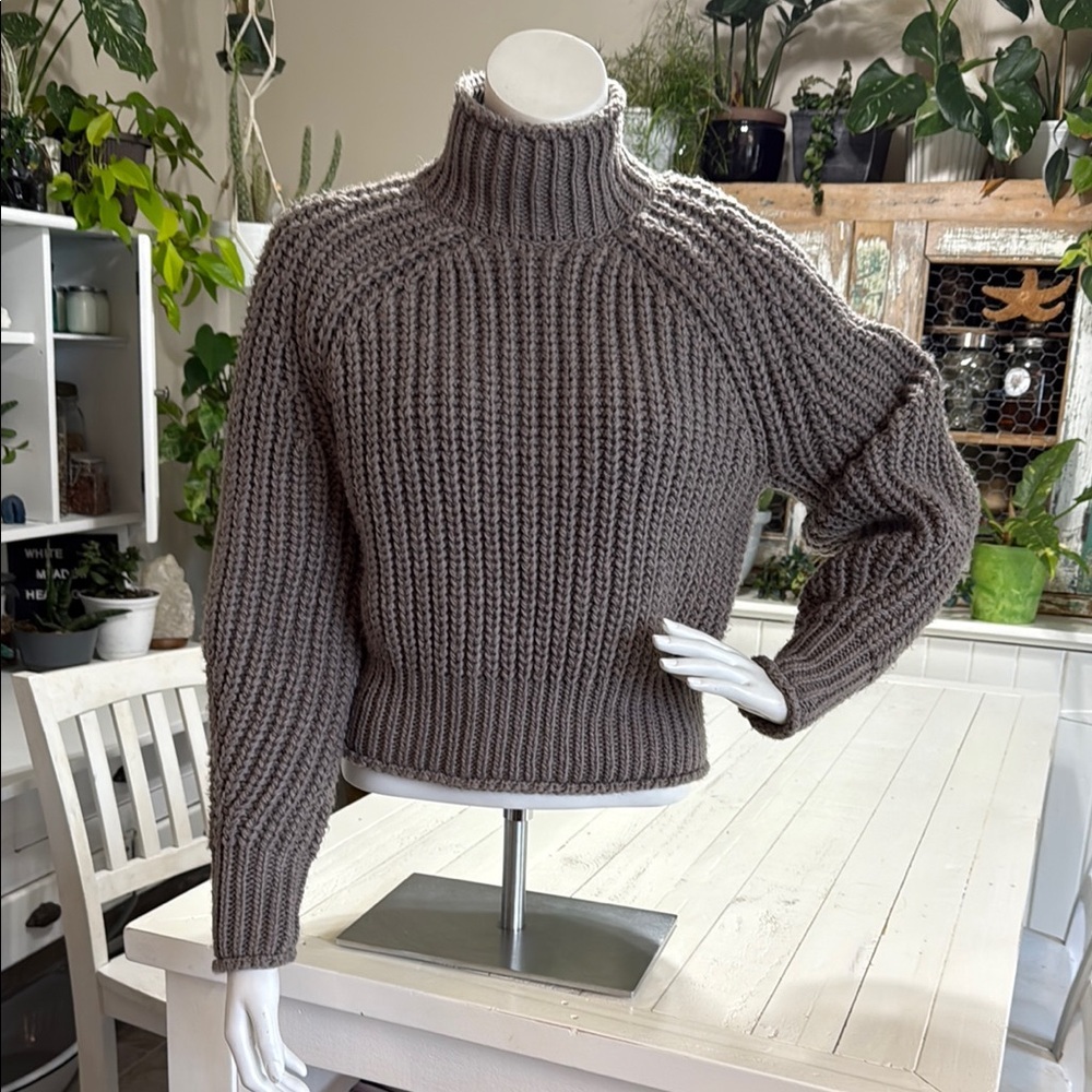 H&M Chunky Knit Turtleneck crop Sweater - dark grey small